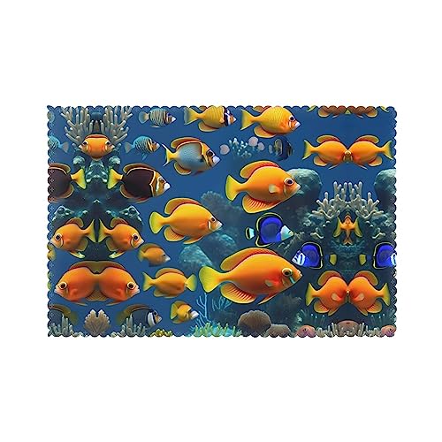 The Underwater World - Juego de 6 manteles individuales antideslizantes para mesa de comedor y cocina con estampado de peces tropicales