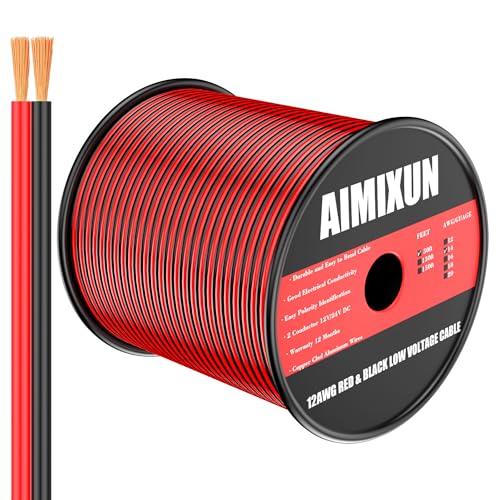 AIMIXUN 14 Gauge Wire Electrical 50FT, Red and Black Cable 12V 14 AWG Wire 2 Conductor Parallel Wire Line Hookup LED Lighting Strips Flexible Wire Extension Cord 14 Gauge Stranded Wire 12V/24V