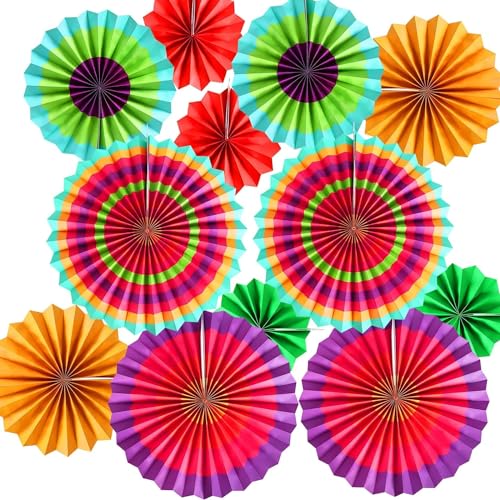Image of Pop The Party 12PCS Hanging Paper Fans Party Decorations Party Supplies Photo Props Flower Paper Fans Colorful Floral Ceiling Wall Garland for Spring Flower Themed Party Supplies Classroom Decor