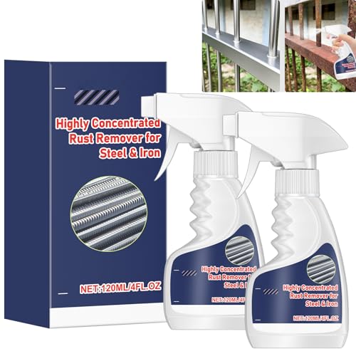 VLUVLA 2PCS Rust Remover for Metal Fast-Acting Rust Removal Spray Anti-Rust Converter for Steel Iron & Tools Easy to Use Rust Remover for Cars & Metal Surfaces 120ml*2