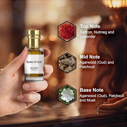 Image of Arabian Aroma Badee Al Attar | Saffron & Oud Perfume Fragrance | Alcohol-Free, Long-Lasting | 100% Pure Perfume | Ittar For Men | Fresh Oriental Attar for Men (6ml)