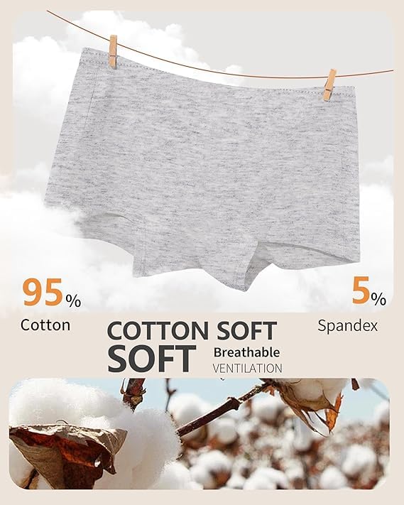 Image of LOURYN KOULYN Boy Shorts Underwear for Women Cotton Panties Mid Rise Undies Full Coverage Boxers Briefs Boyshort 4 Pack S-XXL