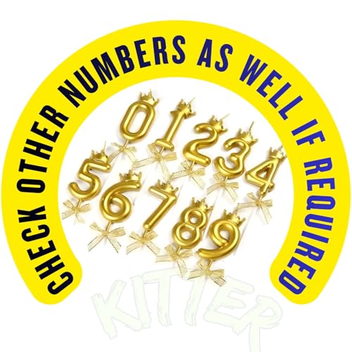 Image of KITTER 1 Pc 2 Number Metallic Gold Candle for Birthday Cake, 2 Number Candle with Crown on Top for 2nd Birthday Anniversary Cake Topper Cake Decoration (Pack of 1 piece)