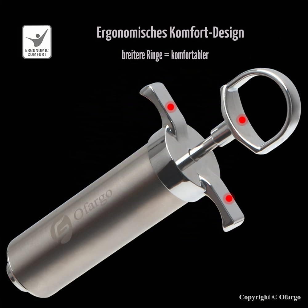 Ofargo 304 Edelstahl Fleischspritze Kit mit 4 Marinadennadeln für BBQ Grill Smoker, 56,7 g große Kapazität, sowohl Papier Bedienungsanleitung als auch E-Book Rezept