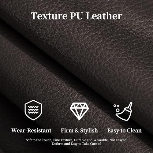 Image of Faux Leather Sofa, Mid Century Modern Leather Upholstered Deep Loveseats, Comfy Cloud Couch, Tufted Pillow Top Arm Furniture for Living Room, Apartment, Chocolate