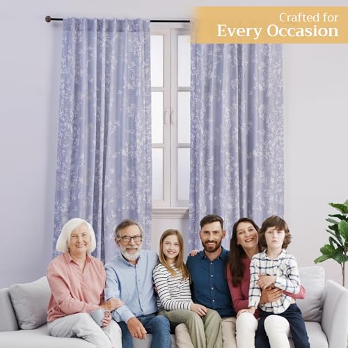 Image of Maison d' Hermine Curtains for Living Room 100% Cotton 84 inch Length One Panel Light Filtering Curtains for Bedroom Windows with Rod and Loop Pockets Drapes (Louxor Blue, 50 inch W x 84 inch L)