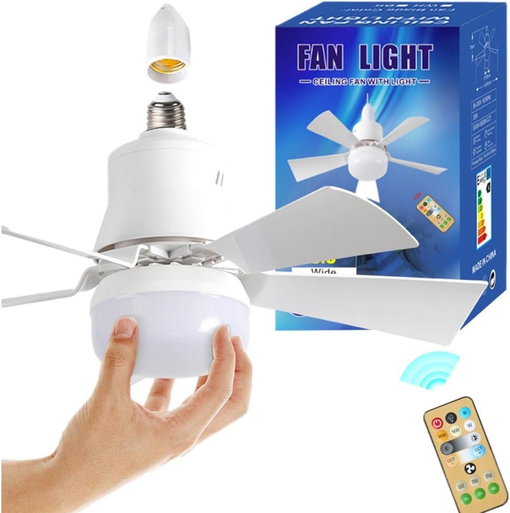 Ventilatore da Soffitto con Luce e Telecomando, Lampadario Ventilatore LED Dimmerabile 5 Pale, 3 velocità, Silenzioso, per Soggiorno, Camera