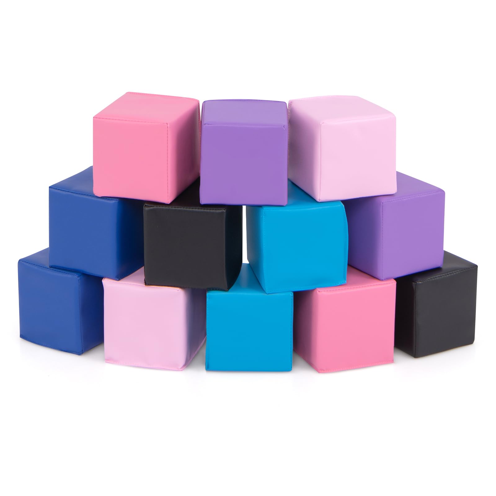 COSTWAY 12Pcs Soft Play Foam Blocks, 14x14cm Soft Building Stacking Cubes, Indoor Construction Learning Toys for Baby Toddler Kid (Cool Colour)
