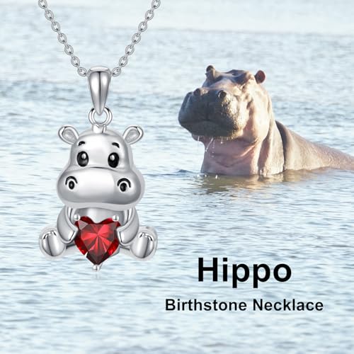 Image of PROESS Animal Birthstone Necklace 925 Sterling Silver Otter /Axolotl /Hippo /Elephant /Dachshund /Monkey /Red Panda Pendant Necklace Animal Birthstone Jewelry Gifts for Women