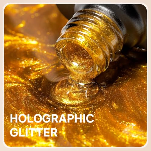 Image of Cat Eye Gel Polish with Dual Magnet 15ML Holographic Glitter Magnetic Soak-Off UV /LED Gel Polish for Salon & DIY Nail Art (GOLDEN ECLIPSE)
