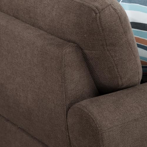 Image of L-Shaped 3-Piece Breathable Fabric Sofa with Ottoman, Sectional Couch Set for Living Room, Office, Apartment, with Cup Holder, Brown