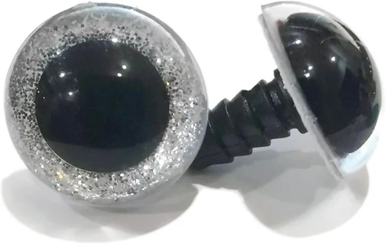 100pcs Tiny Round Plastic Clear Safety Eyes with Glitter Nonwovens and White Hard Washers - 30/35mm for Craft Projects(Silver,30mm)