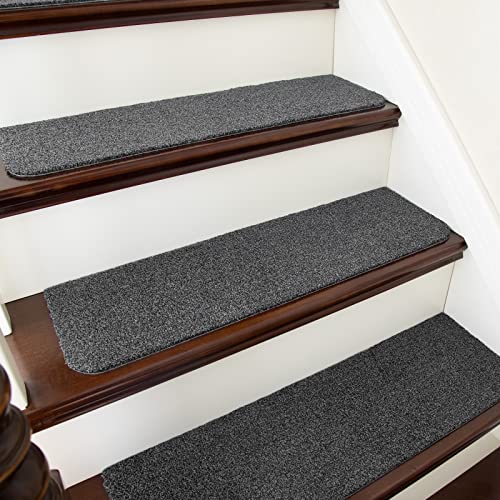 COSY HOMEER Stair Treads Non-Slip 15pcs Carpet Mat 28inX9in Indoor Stair Runners for Wooden Steps, Stair Rugs for Kids and Dogs, 100% Polyester TPE Backing Black,Protect Floor 15pc Black