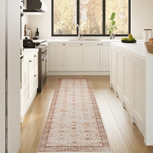 Vintage 2x6 Washable Runner, Low-Profile Kitchen Runner Rug with Non-Slip Backing & Durable Edge Binding, Pet-Friendly Entryway Rug for Bedroom & Hallway