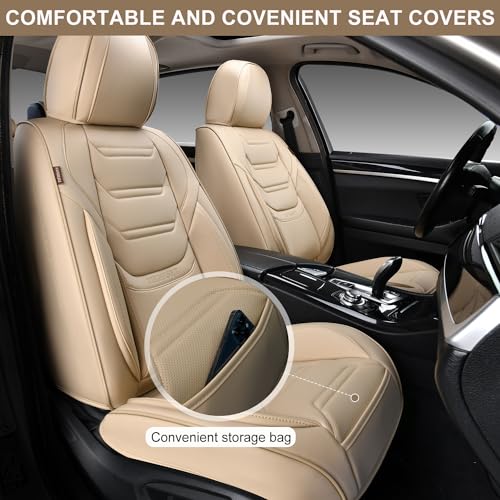 Image of TIEHESYT Car Seat Covers Full Set, Breathable Leather Automotive Front and Rear Seat Covers, Car Seat Protectors Full Set, Compatible with Most Vehicles, SUV (Faddish Beige, Front Pair and Rear)