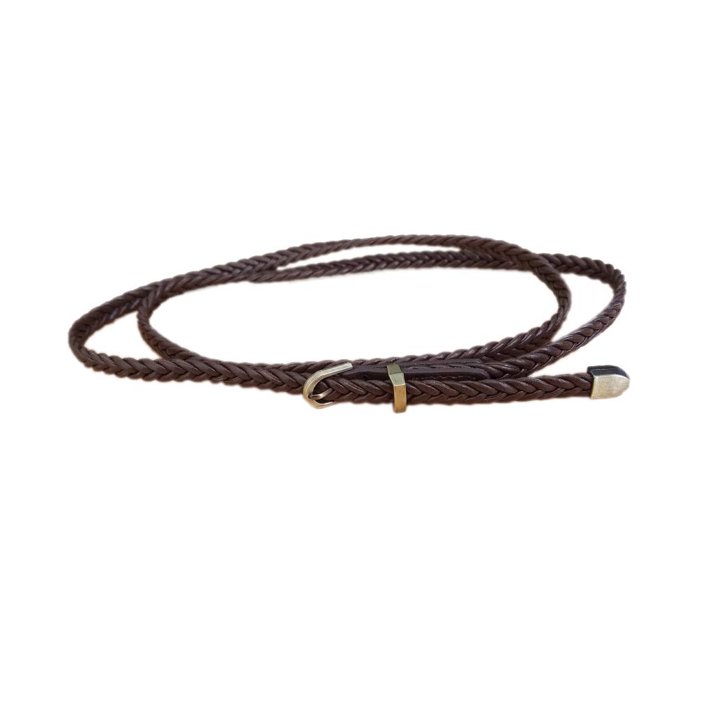 NUREINSS Women Braided Waist Belt Skinny Woven Belt Thin Belt Waistband for Dress (Coffee)