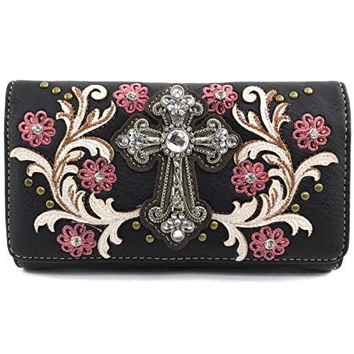 Zelris Western Cross Daisy Flower Women Crossbody Wrist Trifold Wallet