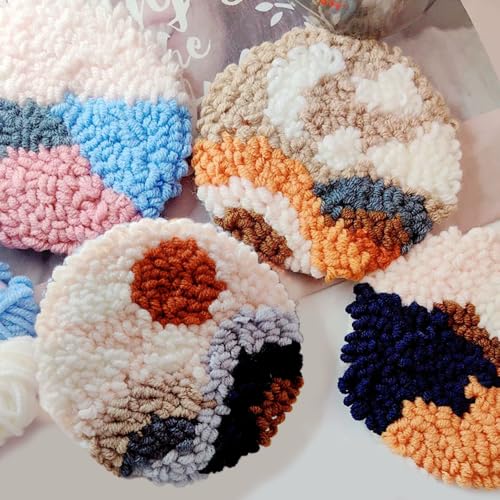 Image of Huacan Love Punch Needle Coaster Kit, 2PCS Punch Needle Embroidery Craft Kit (4 pcs)