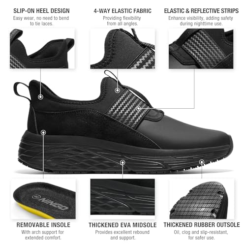 NINGO Non Slip Work Shoes for Men Food Service, Water & Oil Resistant Slip On Kitchen Chef Shoes, Comfortable Padded EVA Outsole Slip Resistant Work Shoes for Men with Removable Insole2