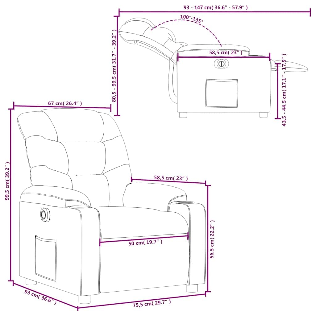 Poltrona relax elettrica in tessuto crema con funzione reclinabile elettrica, poggiapiedi e schienale, 75,5 x 93 x 99,5 cm, comoda sedia imbottita per soggiorno, camera da letto e angolo