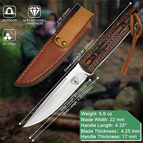 AUBEY-Fixed-Blade-Hunting-Knife-Full-Tang-with-Leather-Sheath-for-Men-D2-Blade-Outdoor-Survival-Camping-Knife-G10-Handle