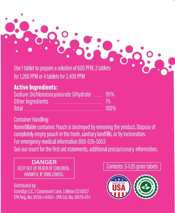 Miniatura 7 de HOCL Tabletas de ácido hipocloroso, desinfectante + desinfectante diario, elimina el 99.9% de bacterias y virus, sin alcohol, elimina olores,