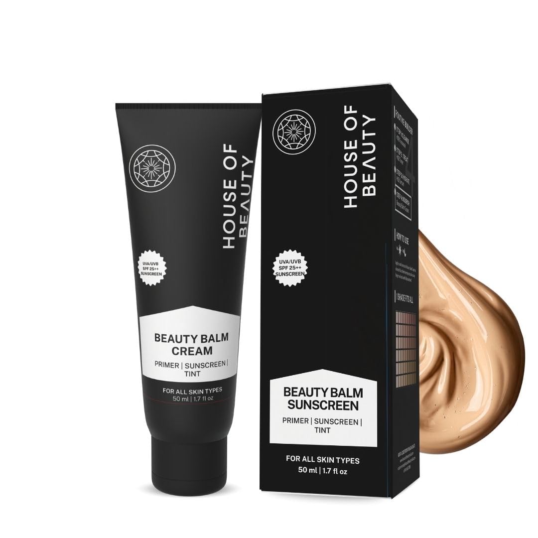 HOUSE OF BEAUTY All-in-One Beauty Balm Sunscreen with SPF 25++ – Hydrating Tinted Primer foundation, Natural/Mineral sun protection, Anti-Aging & Skin-Brightening Formula, Non-Greasy Finish - 50 ml-image-18
