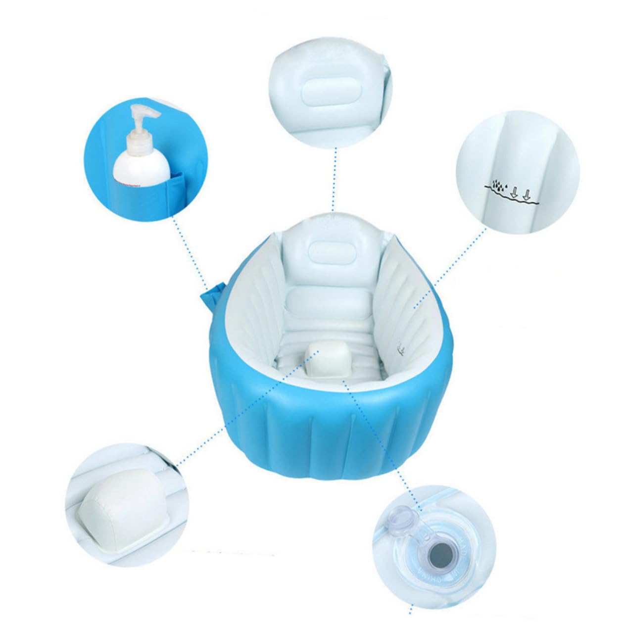 Bañera Inflable para Bebés Azul, Portátil y Plegable para Viaje