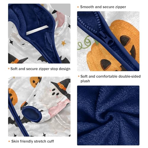 Halloween Ghosts Bats Pumpkins Toddler Fleece Jacket Girl Boys Hooded Fleece Jacket Coat Warm Outwear Zip-up 3-10T3