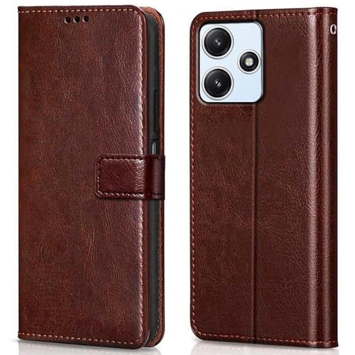 TOUCCH Flip case for Mi Redmi 12 5G | Redmi 12 4G | Poco M6 Pro 5G| Leather Finish Cover & Flexible Stand Design | Card and Money Pocket | Brown- Best and cheap mobile covers in India