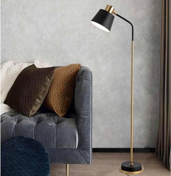 Image of Modern Floor Lamp for Living Room | Black & Gold Metal Standing Lamp with Adjustable Head | Minimalist Reading Floor Lamp for Bedroom, Corner & Home Decor