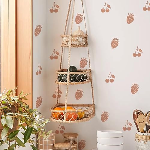 Boho Strawberry Wall Decals Retro Cherry Wall Stickers Removable Peel and Stick,Cartoon Vinyl Waterproof Stickers for Baby Nursery Kids Girls Bedroom Bathroom Living Room Home Decoration(P61) - Image 2