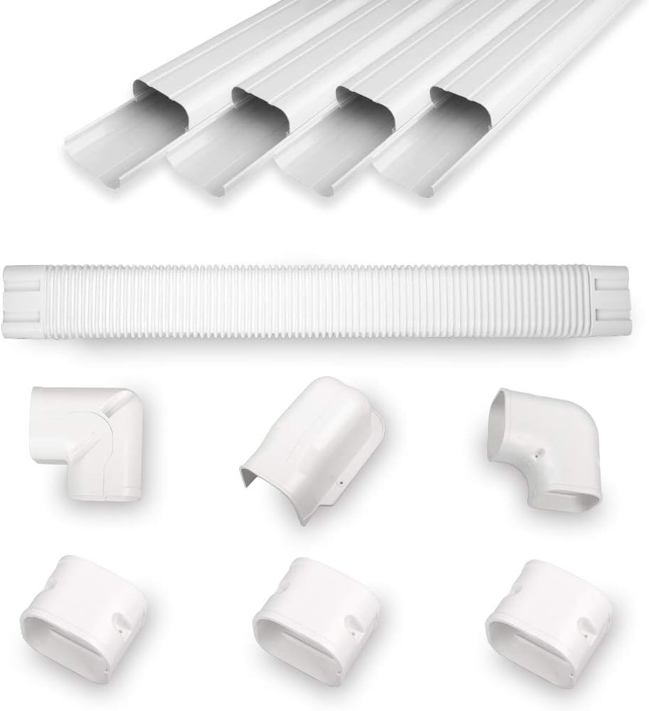 MOOITEK4" 17Ft Mini Split PVC Line Set Cover Kit Decorative PVC Line Set Cover Kit for Central AC & Heat Pumps Systems Tubing Cover(17ft，white)