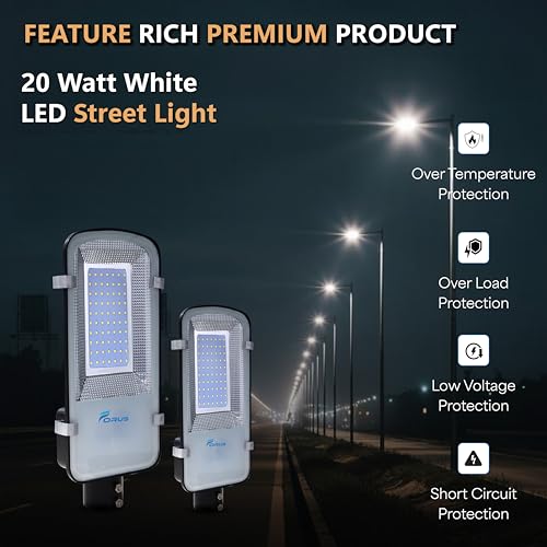 Image of Forus 20W LED Street Light with Clamp, IP66 Waterproof Outdoor LED Street Light, High Lumen 2400lm White, Aluminium Body for Road, Parking Lot, Garden & Industrial Outdoor Lighting (1 Pc)