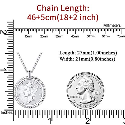 Mercury Dime Coin Pendant Necklace, 925 Sterling Silver Vintage American Coin Round Medallion Pendant With 18" Chain Necklace #TOP2
