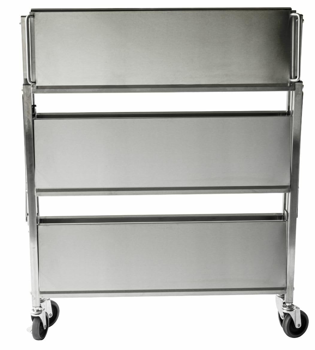 METRO PROFESSIONAL Regalwagen GFST1003, Edelstahl, 50.1x88.5x96 cm, 3 Etagen, 180 kg, Klappbar, mit Bremsen, 180 kg Tragkraft, Silber