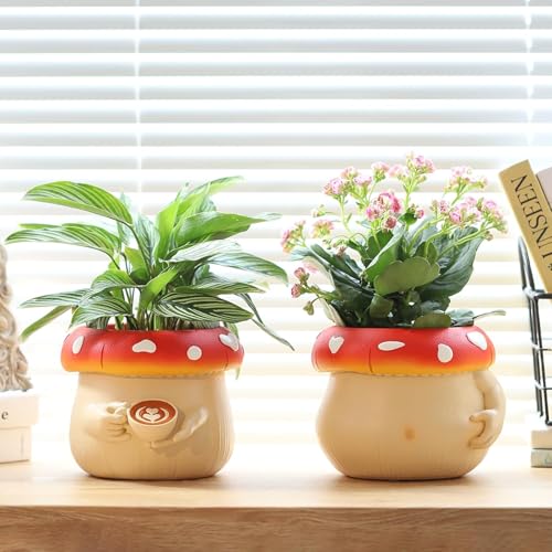 AmiCera Cute Coffee Cups Flower Pot, Small Indoor Mushroom Decor Planters - Image 4