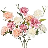 CISDUEO 3 Pcs Silk Peonies Artificial Flowers Long Stem Artificial Peonies Bouquet Faux Flowers Bulk with Stems for Vase Floral Arrangements Table Centerpieces Wedding Party Farmhouse Decoration