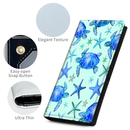 Wallets for Women Ultra Slim Thin Leather Women Wallet Wallet for Men Women, with RFID Blocking Credit Card Holder Ladies Clutch Purse Billfold Thin Wallet,Turtle and Starfish 5