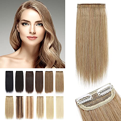 SEGO 1 Pcs Clip in Hair Piece 6 Inch Mini 100% Human Hair Short Straight Hairpieces Invisible Hairpin for Thinning Hair Adding Hair Volume Fluffy Natural Cushion High Hair -Dark Blonde