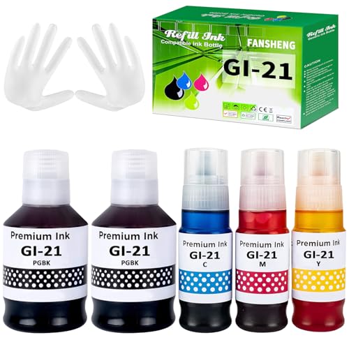 GI-21 Ink for G3270 G3260 G3290 GI21 Ink Refill Bottles Kit Compatible with Canon PIXMA G3270 G1230 G1220 G2260 G2270 G3260 G3262 G3290 G4270 G4280 Inkjet Printer (5-Pack,2 * 135ml BK 70ml C/M/Y)