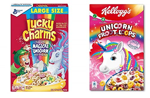 Lucky Charms and Kelloggs Cereales mágicos de unicornio, paquete de 2 unidades