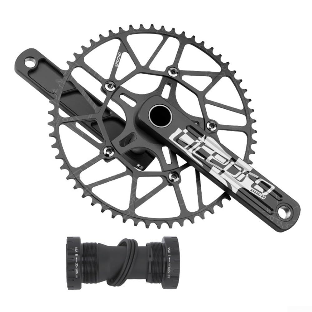 Folding Bike Crankset Sprocket, for LITEPRO 170mm Crankset with 130BCD 50-58T Chainring, Aluminum Alloy Mountain Bike Crank Set Sprocket(Crank+Bottom Shaft+Crankset 58T)