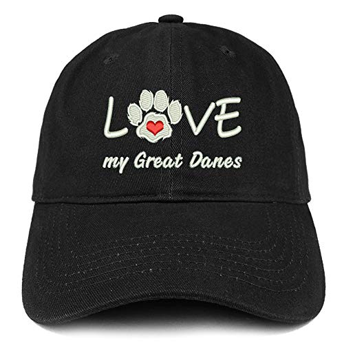 Trendy Apparel Shop I Love My Great Danes Embroidered Soft Crown 100% Brushed Cotton Cap - Black
