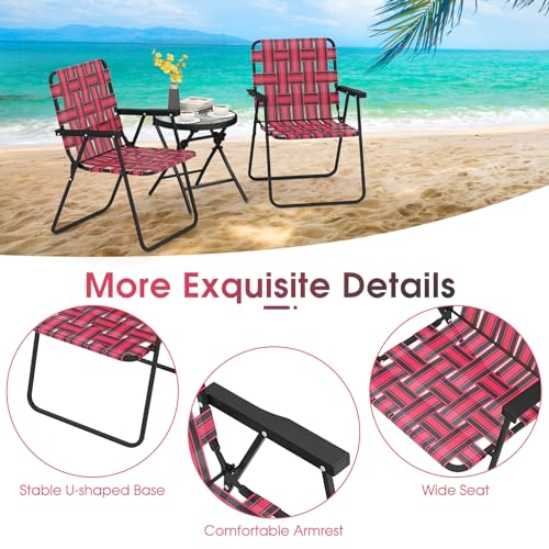 Image of Giantex 2-Pack Beach Chairs for Adults, Camping Chair with Steel Frame, Webbing Design, Lightweight Folding Directors Chair for Outdoor, Patio, Fishing, Yard, Poolside Lawn (Red)