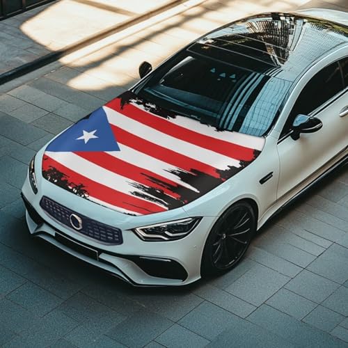 Image of Puerto Rico Flag Car Hood Cover Sunshade Windshield Hood All Season Protection Outdoor Foldable Protective Cover, Universal for Cars