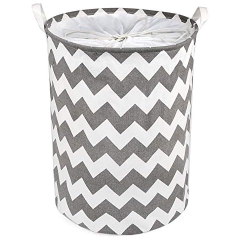 LEADSTAR Large Laundry Basket Collapsible Laundry Hamper Drawstring Waterproof Storage Baskets Round Cotton Linen Dirty Clothes Hamper (Chevron) Cover