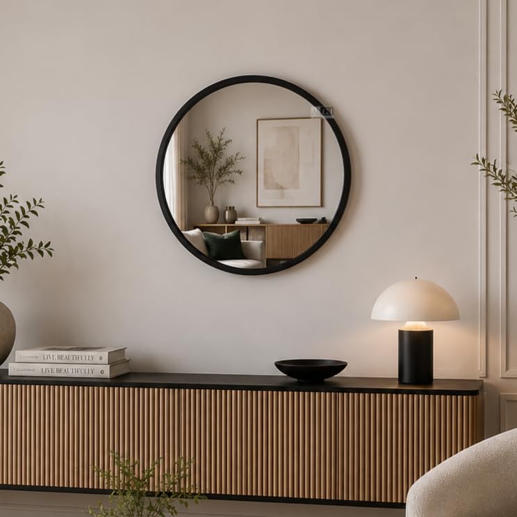 Image of Ali.G.I Round Wall Mirror, Modern Metal Framed Decorative Circle Vanity Mirror for Bathroom, Living Room, Bedroom & Entryway (Black 20 inch)