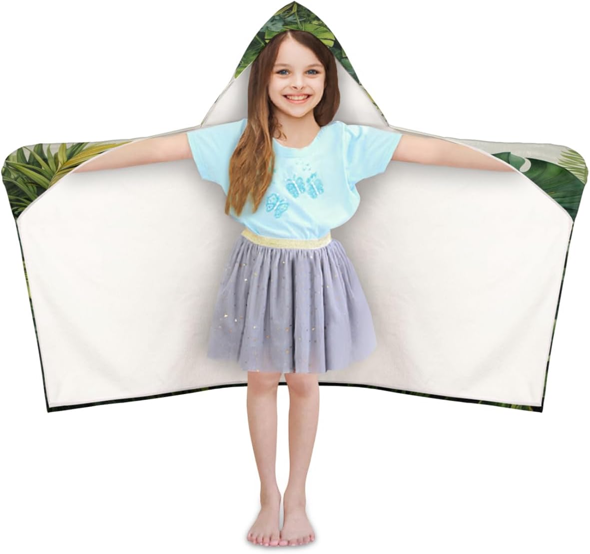 Pardick Kids Bath Towel Tropical Leaves Beach Towel with Hood Pool Cover Up for Girls Boys Soft Absorbent Hooded Bath Towel Toddler Towels for Beach, Pool