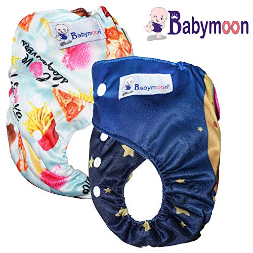 Image of Babymoon (Set of 2) Reusable Cloth Diaper, Premium Adjustable Size Waterproof Washable Pocket Cloth Diaper Nappie (Frenchfries & Moon Elephant)